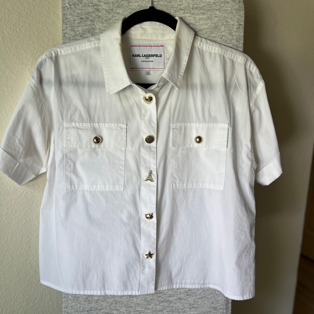 Karl Lagerfeld Kids White Button-Down Shirt with Star Buttons